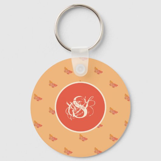 Vlinderpatroon Modern Initiaal Monogram Sjabloon Sleutelhanger (Voorkant)