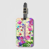 Vlinderpatroon Personal Travel Mauve Lila Bagagelabel (Voorkant (verticaal))
