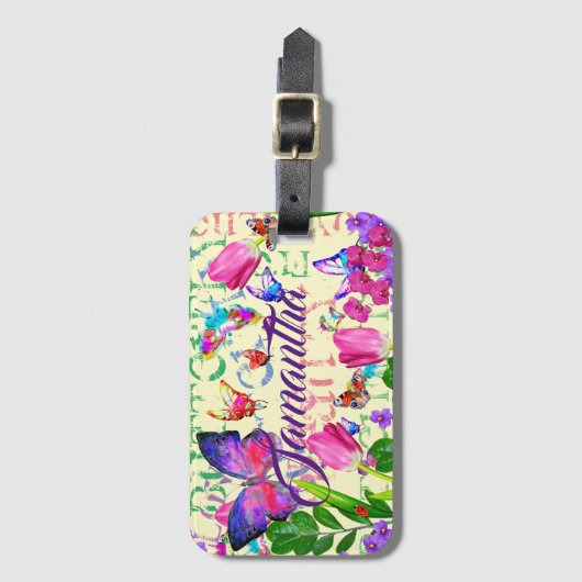 Vlinderpatroon Personal Travel Mauve Lila Bagagelabel (Voorkant (verticaal))