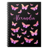  vlinderpatroon roze zwarte naam notitieboek (Voorkant)