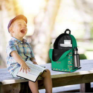 Vlinderpatroon turquoise paars groen naam bedrukte rugzak