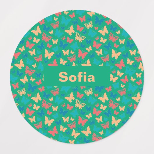 Vlinderpatroon turquoise paarse groen labels (Design 1)