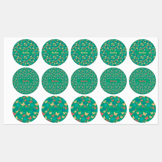 Vlinderpatroon turquoise paarse groen labels (Vel)