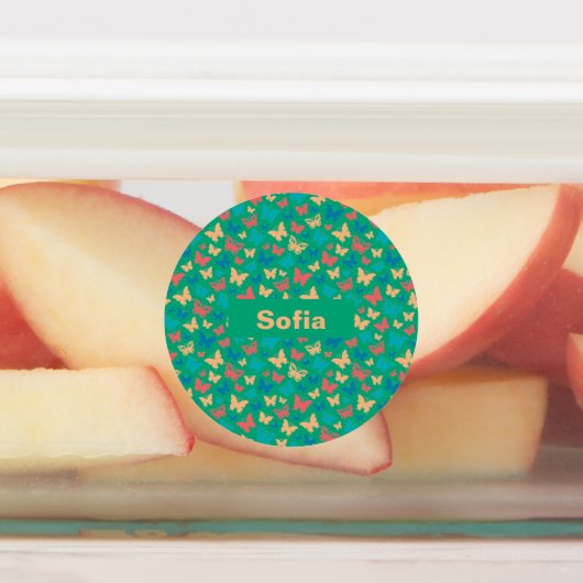 Vlinderpatroon turquoise paarse groen labels (Aangebracht)