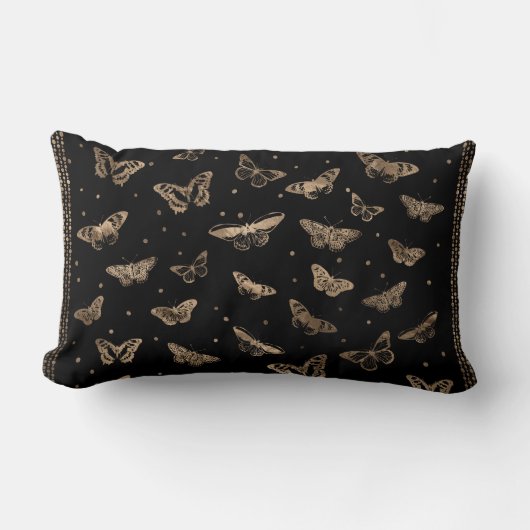 Vlinderpatroon zwart en goud kussen (Voorkant)