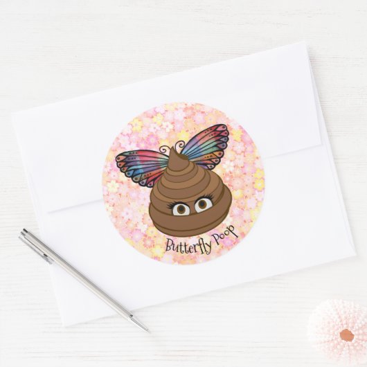 Vlinderpoep Emoji Ronde Sticker (Envelop)