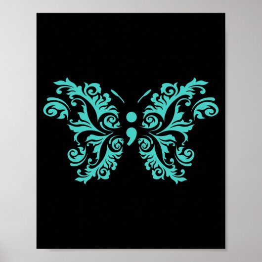 Vlinderpuntkomma bewustzijnspreventie Teal Poster (Voorkant)