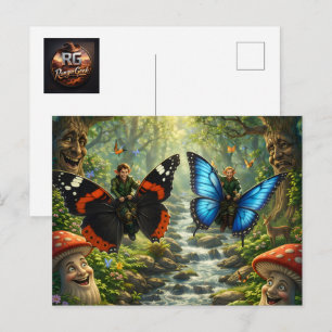 Vlinderrijdende elfen, betoverd bos fantasie ar briefkaart