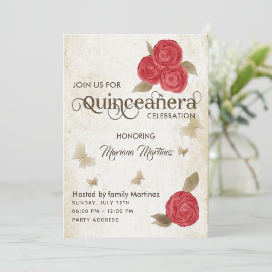  vlinderroos waterverf Quince Kaart (Staand voorkant)