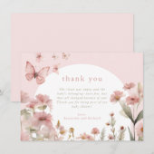 Vlinderroze bloemen wilde bloemen bedankkaart (Voorkant / Achterkant)
