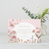 Vlinderroze bloemen wilde bloemen bedankkaart (Staand voorkant)