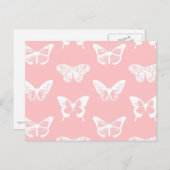 vlinderroze en wit omhulsel briefkaart (Voorkant / Achterkant)