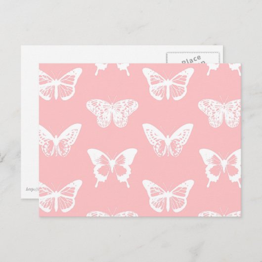 vlinderroze en wit omhulsel briefkaart (Voorkant / Achterkant)