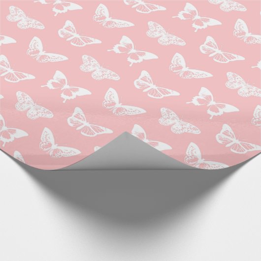 vlinderroze en wit omhulsel cadeaupapier (Hoek)