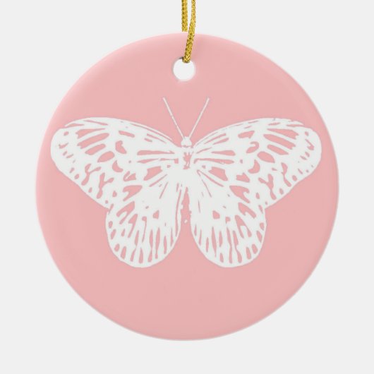 vlinderroze en wit omhulsel keramisch ornament (Voorkant)