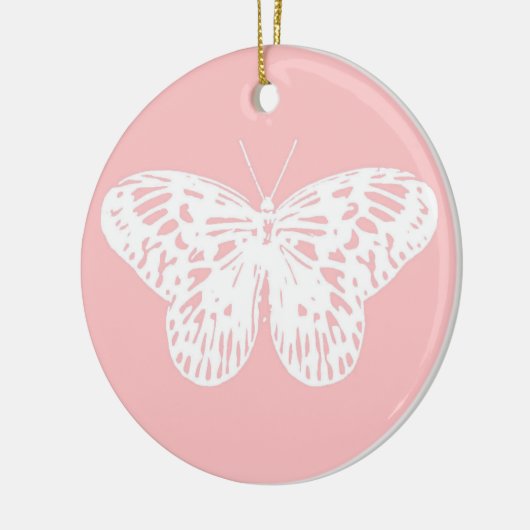 vlinderroze en wit omhulsel keramisch ornament (Links)