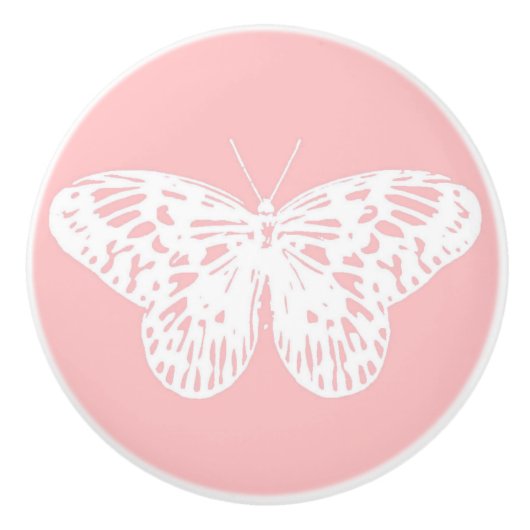 vlinderroze en wit omhulsel keramische knop (Voorkant)