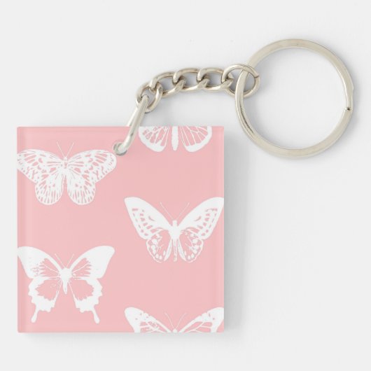 vlinderroze en wit omhulsel sleutelhanger (Achterkant)