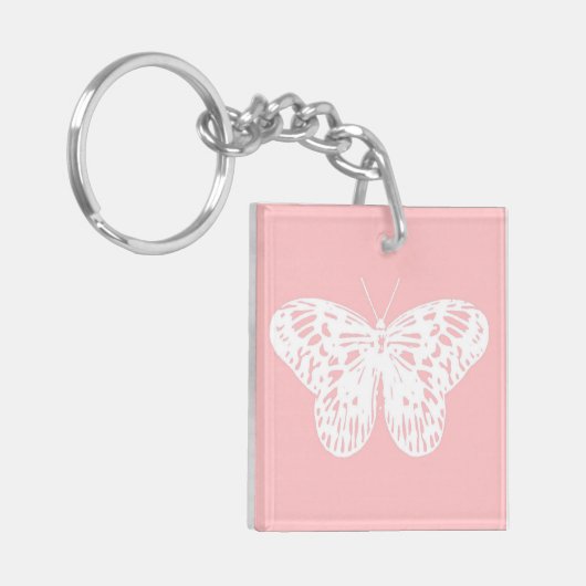 vlinderroze en wit omhulsel sleutelhanger (Voorkant Links)