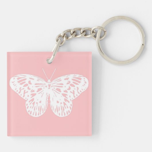 vlinderroze en wit omhulsel sleutelhanger (Achterkant)