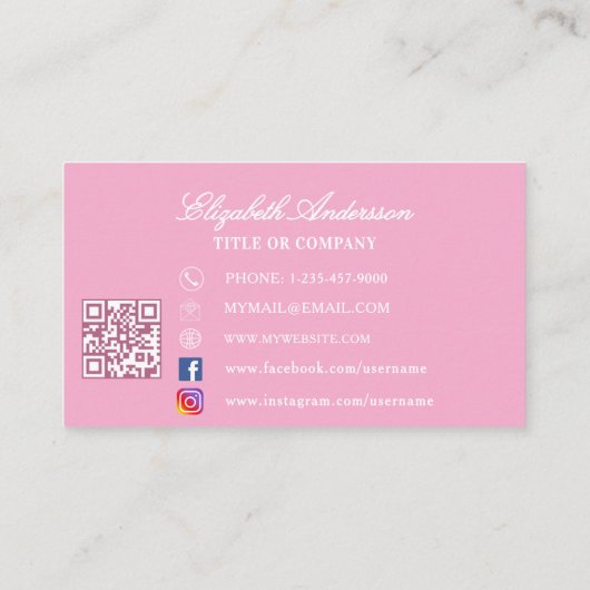 Vlinderroze gouden logo QR-code Visitekaartje (Achterkant)