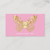 Vlinderroze gouden logo QR-code Visitekaartje (Voorkant)