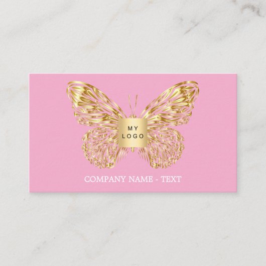 Vlinderroze gouden logo QR-code Visitekaartje (Voorkant)