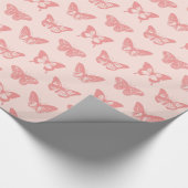vlinderroze koraalroze cadeaupapier (Hoek)