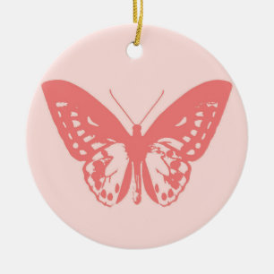 vlinderroze koraalroze keramisch ornament