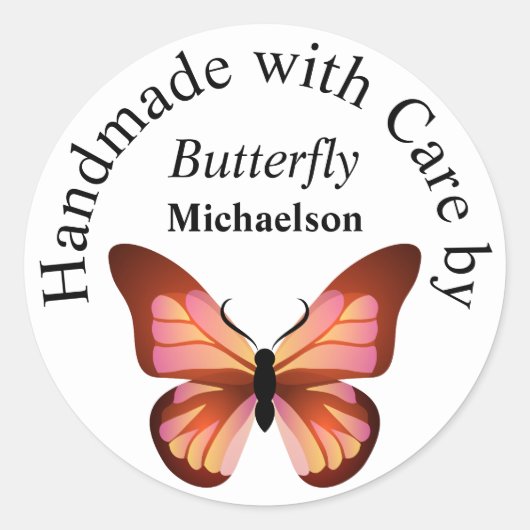 Vlinderroze Oranje Roze en Zwarte Aangepaste naam Ronde Sticker (Voorkant)
