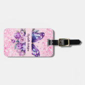 Vlinderroze paarse bloemen bagagelabel (Voorkant horizontaal)