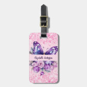 Vlinderroze paarse bloemen bagagelabel (Voorkant verticaal)