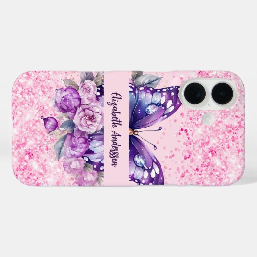 Vlinderroze paarse bloemen Case-Mate iPhone case (Achterkant (horizontaal))