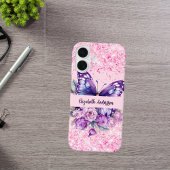 Vlinderroze paarse bloemen Case-Mate iPhone case