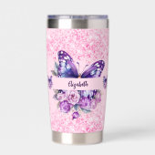 Vlinderroze paarse bloemen geïsoleerde drinkbeker (Achterkant)