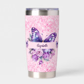 Vlinderroze paarse bloemen geïsoleerde drinkbeker (Voorkant)