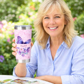 Vlinderroze paarse bloemen geïsoleerde drinkbeker