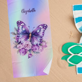 Vlinderroze paarse bloemen holografisch strandlaken