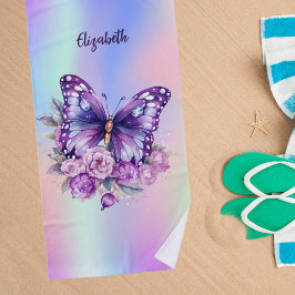 Vlinderroze paarse bloemen holografisch strandlaken