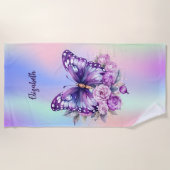 Vlinderroze paarse bloemen holografisch strandlaken (Voorkant)