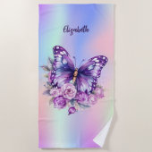 Vlinderroze paarse bloemen holografisch strandlaken (Voorkant)