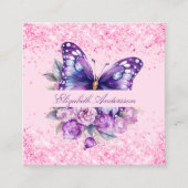 Vlinderroze paarse bloemen QR code social media Vierkante Visitekaartje (Voorkant)