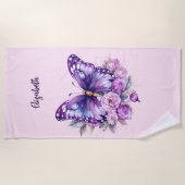 Vlinderroze paarse bloemen strandlaken (Voorkant)