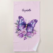 Vlinderroze paarse bloemen strandlaken (Voorkant)