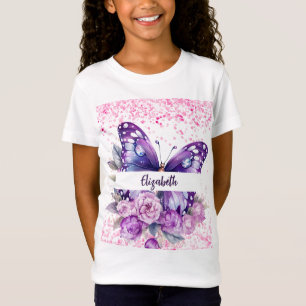 Vlinderroze paarse bloemen t-shirt
