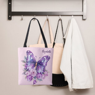 Vlinderroze paarse bloemen tote bag