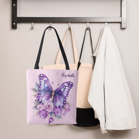 Vlinderroze paarse bloemen tote bag