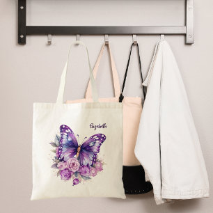 Vlinderroze paarse bloemen tote bag