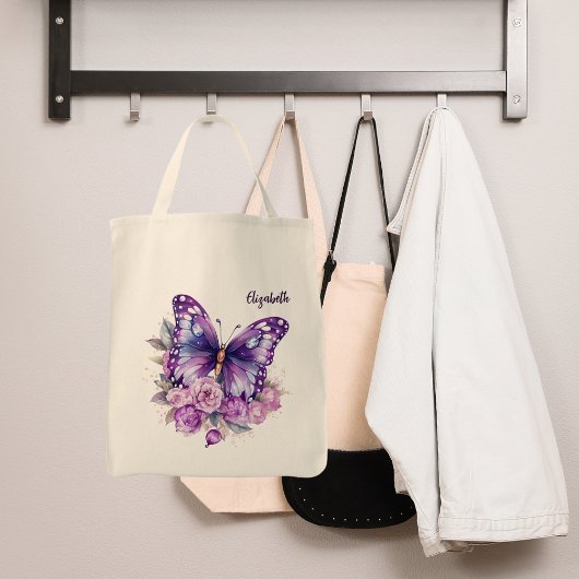 Vlinderroze paarse bloemen tote bag