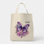 Vlinderroze paarse bloemen tote bag (Achterkant)